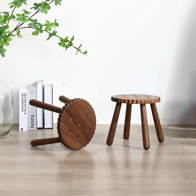 Contemporary Creative Kids Walnut Round Cookie Low Stool Backless For Entryway