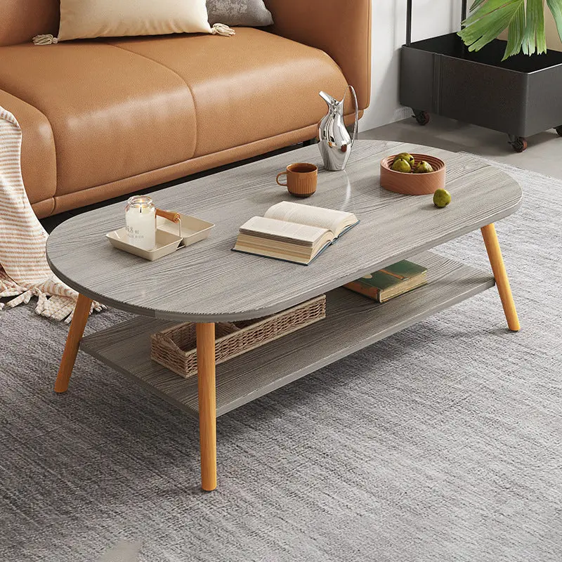 Modern Simplicity Long Oval Density Board Wood End Table 2-Tiers For Living Room