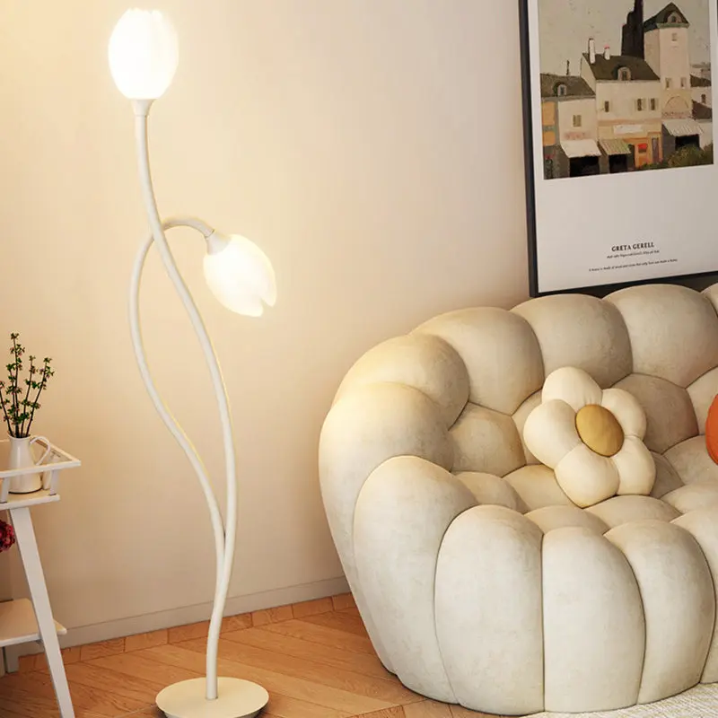 Modern Art Deco PE Tulip Shade Iron 2-Light Standing Floor Lamp For Living Room