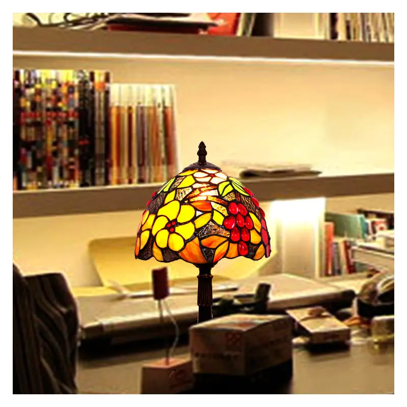 Traditional Tiffany Dome Copper Glass 1-Light Table Lamp For Bedroom