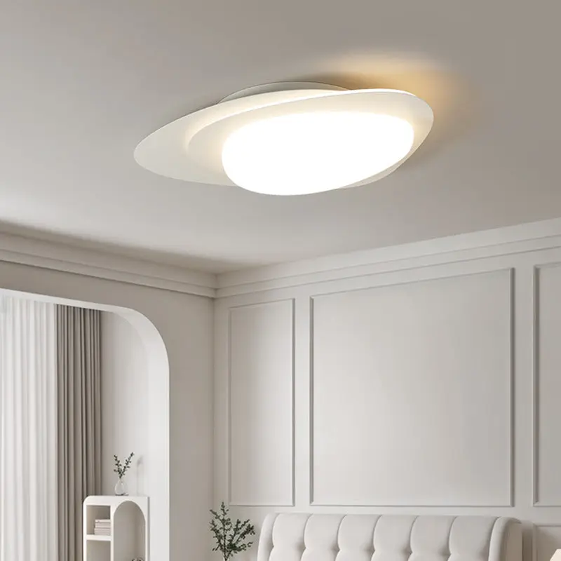 Modern Simplicity Pebble Oval Iron PE LED Flush-Mount Ceiling Light For Bedroom