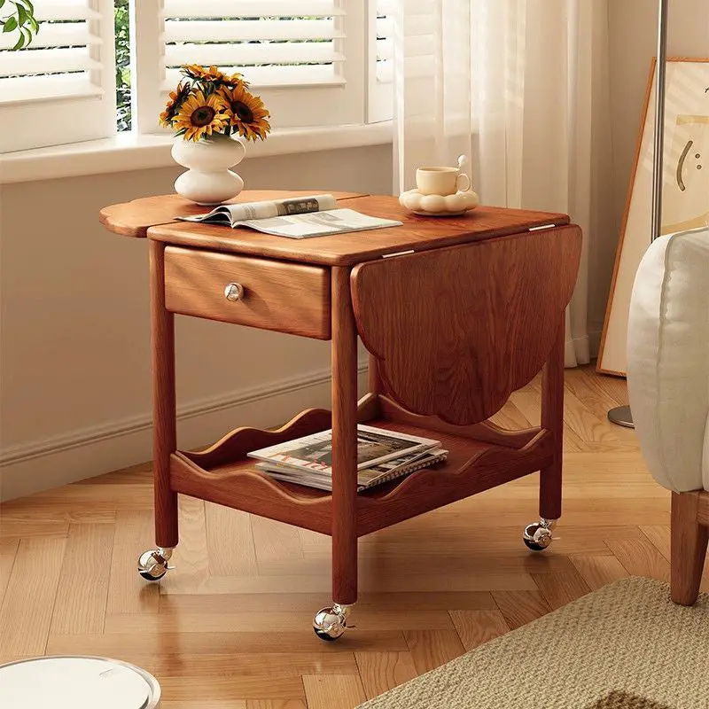 Traditional French Corrugated Edge Foldable Square Cube Solid Wood Hardware Side Table 2 - Drawer For Living Room