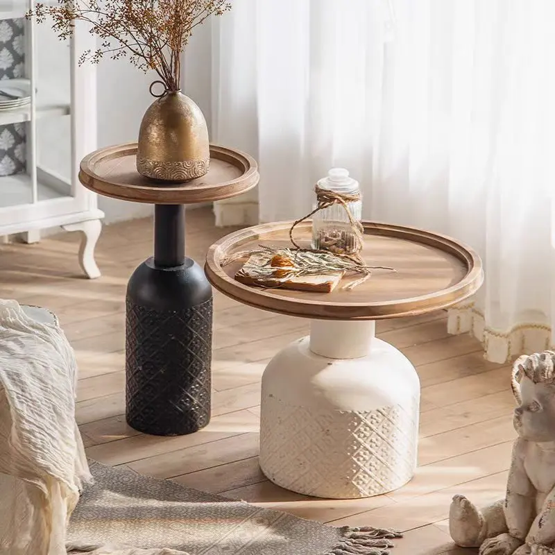 Traditional Rustic Round Cylinder Iron Samarium Side Table 1 - Tray For Living Room