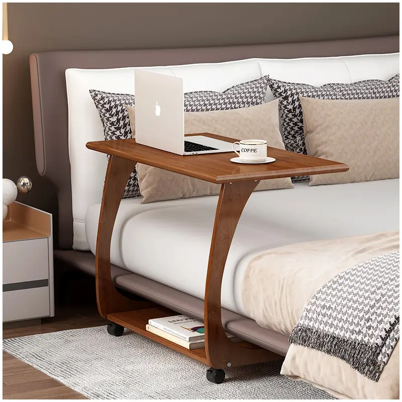 Modern Minimalist Removable Rectangular Nan Bamboo Plank End Table 2-Tier For Living Room