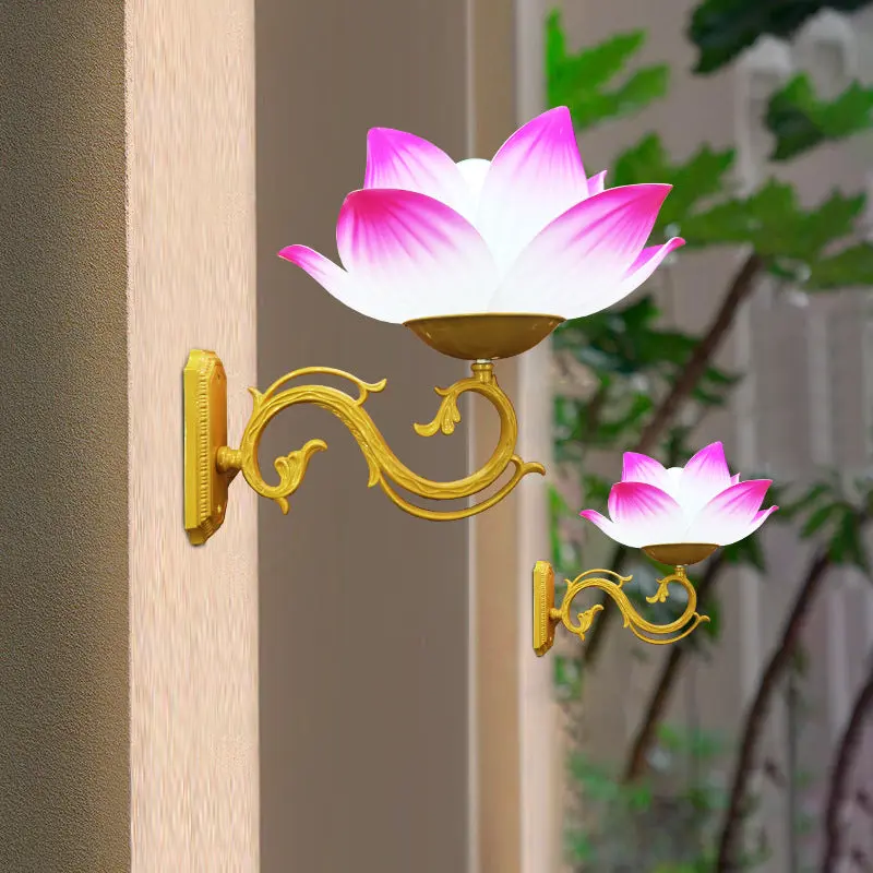 Traditional Chinese Waterproof Plastic Aluminum Lotus 1-Light Wall Sconce Lamp For Outdoor Patio