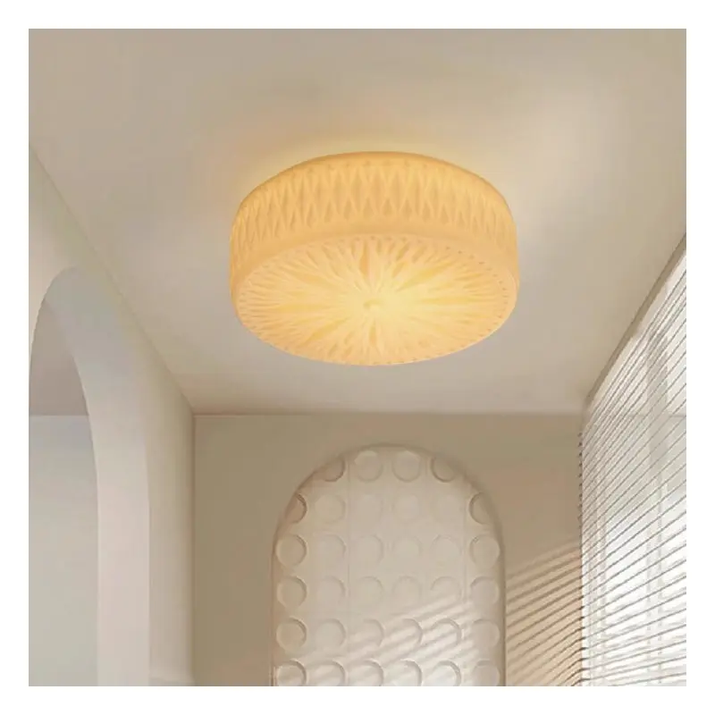 Traditional French Iron Glass Round Stardust Diamond Textured LED Flush Mount Ceiling Light For Bedroom