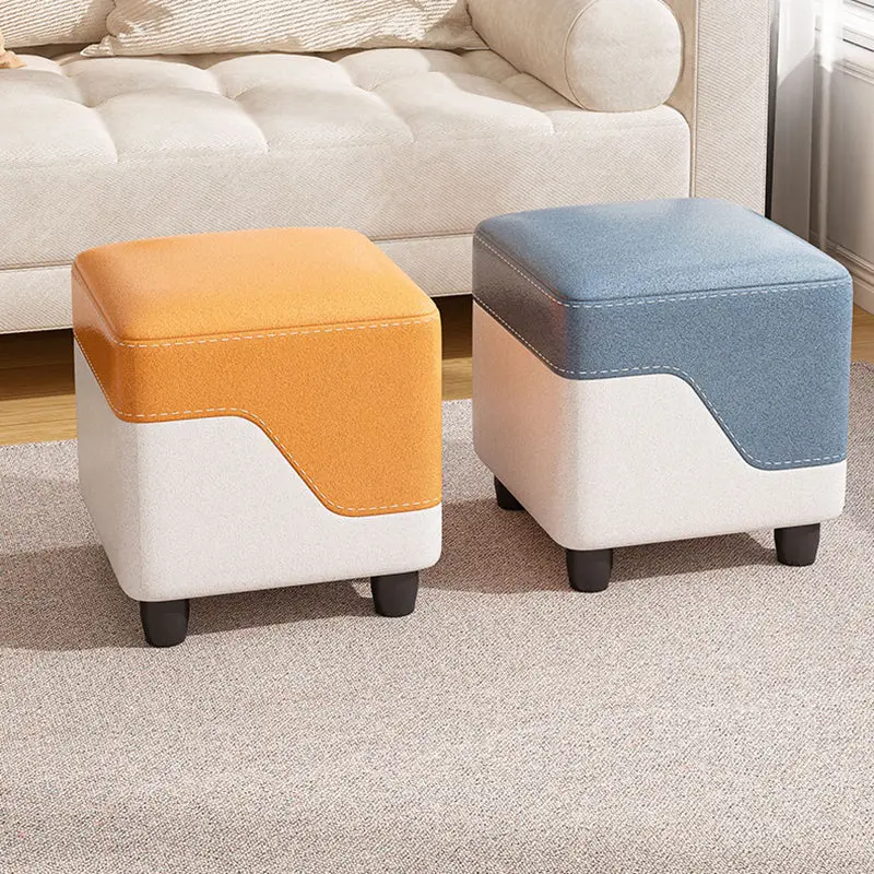 Contemporary Simplicity Fabric Cube Low Stool Footstool For Living Room