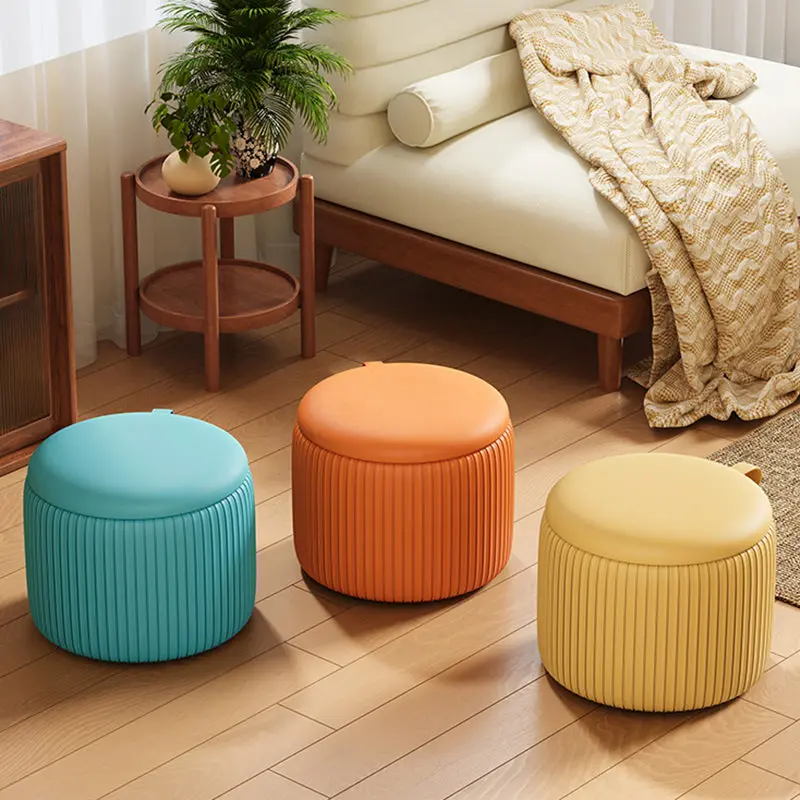 Contemporary Simplicity Fabric Round Pouf Low Stool For Living Room
