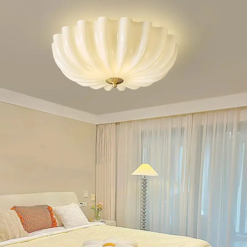Traditional French Brass & Glass Petal Shade 3/4 Light Flush Mount Ceiling Light For Bedroom & Living Room