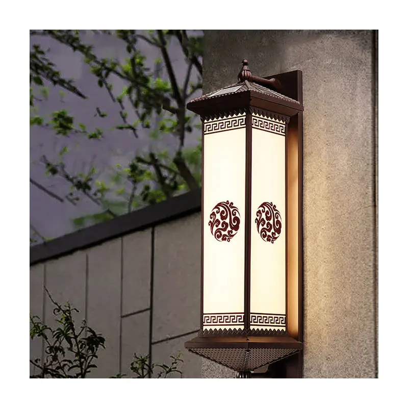 Traditional Chinese Waterproof ABS Aluminum Glass Rectangular Happiness Wealth Pattern LED Wall Sconce Lamp For Outdoor Patio