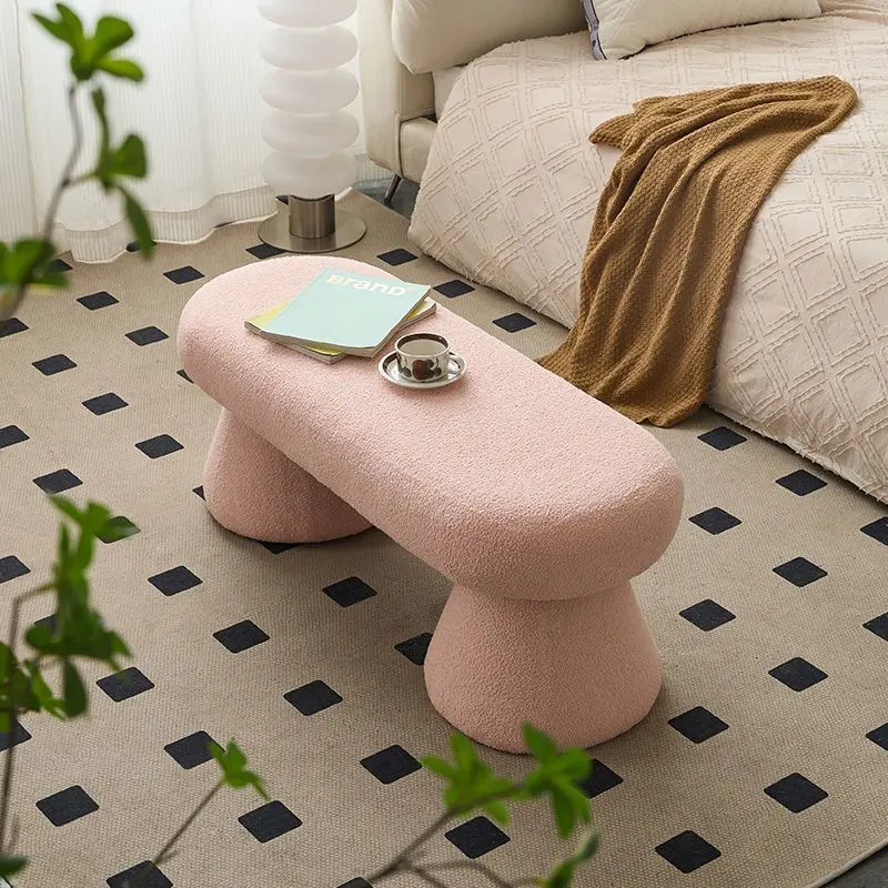 Contemporary Nordic Rectangle Wood Fabric Bench Chair For Bedroom