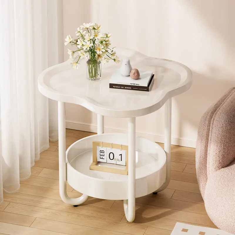 Modern Minimalist Clover Iron Side Table 2-Tier For Living Room