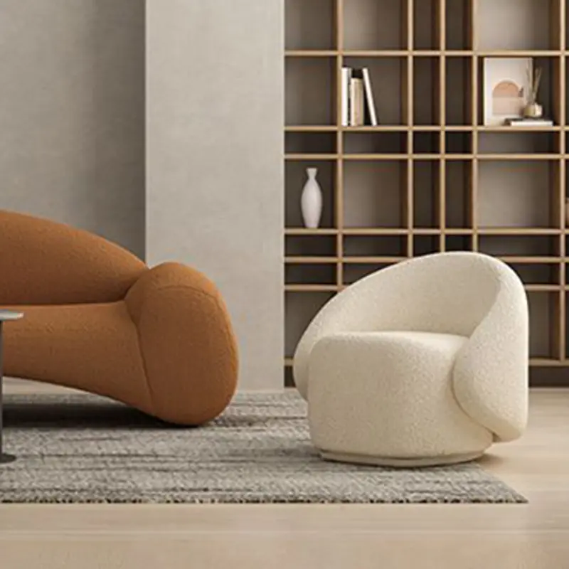 Contemporary Nordic Curved Back Square Cube Base Lambswool Solid Wood Chair Backrest Armless For Living Room