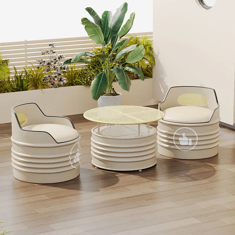 Modern Simplicity Cylindrical Oil Drum Synthetic Leather Iron Chair Backrest Armless For Outdoor Patio