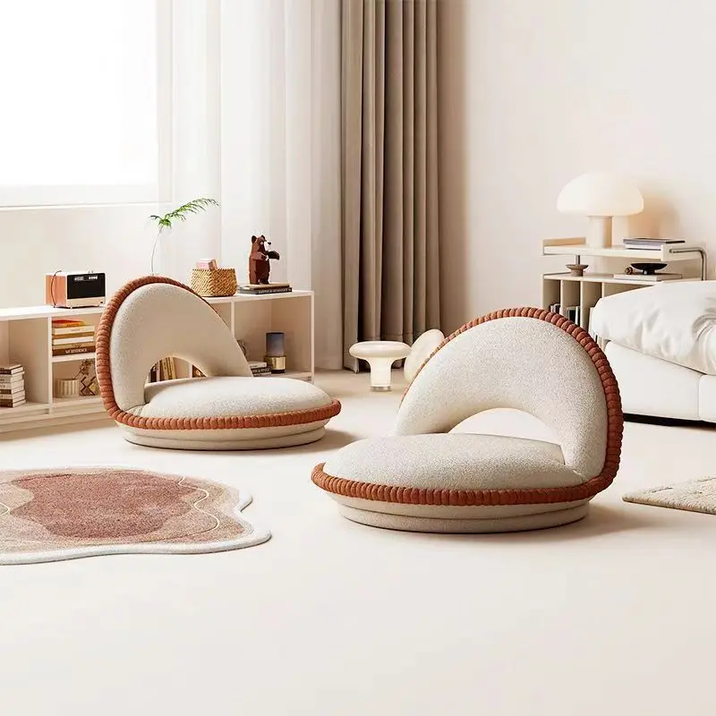 Traditional Japanese Rotatable Foldable Semicircular Teddy Velvet Multi-layer Board Chair Tatami Backrest Armless For Living Room