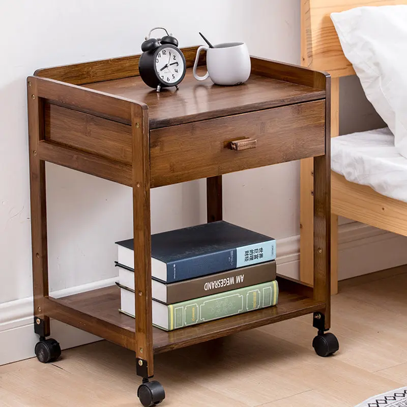 Traditional Japanese Square Phyllostachys Edulis Hardware Side Table 1/2 - Drawer For Living Room