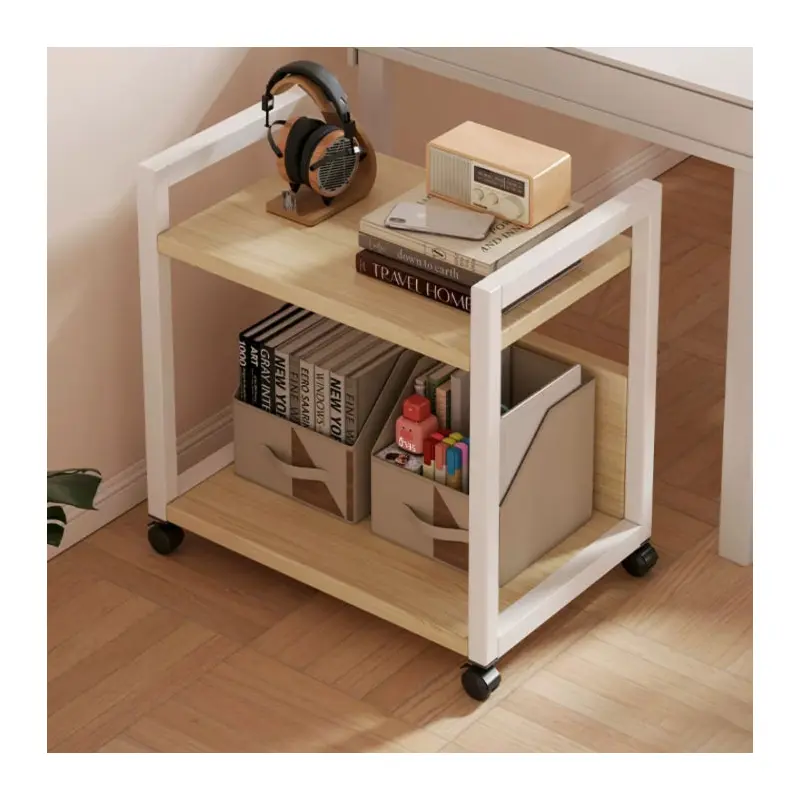 Modern Minimalist Rectangular Oak Plank Metal Frame End Table 2/3 Tier For Living Room