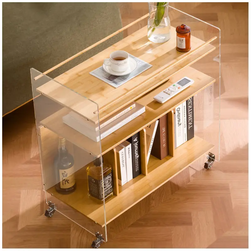 Modern Minimalist Removable Rectangular Bamboo Panel Acrylic End Table 3-Tier For Living Room