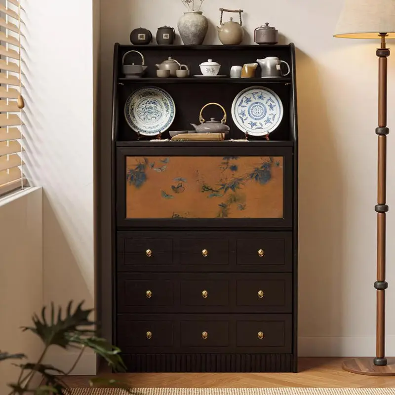 Traditional French Handmade Muslin Wood Rectangular Side Table 3-Drawer Cabinet For Living Room