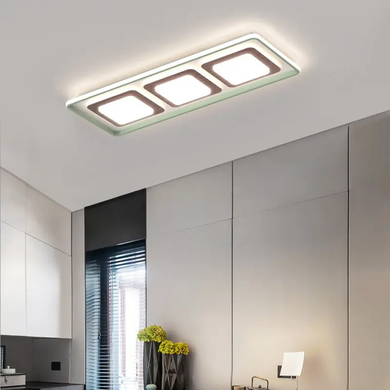 Contemporary Coastal Rectangular Wood Acrylic LED Flush Mount Ceiling Light For Living Room