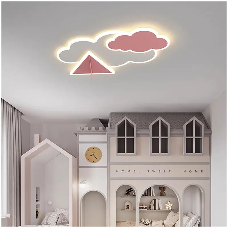Contemporary Creative Kids Cartoon Clouds Paper Airplane Iron Acrylic LED Flush Mount Ceiling Light For Bedroom