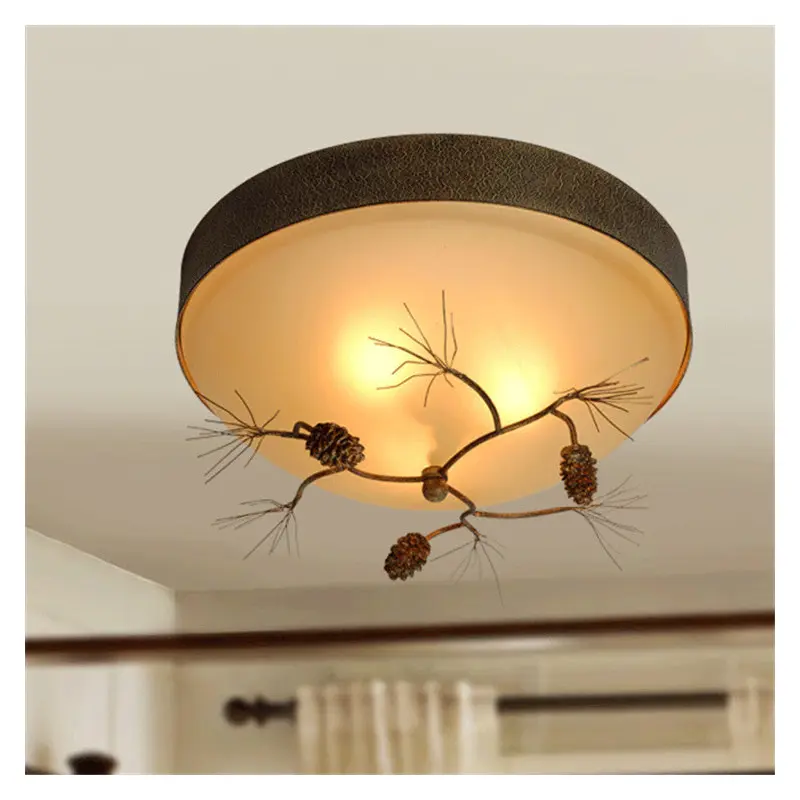 Traditional Farmhouse Pine Cone Cylinder Metal Glass 2/3 Light Flush Mount Ceiling Light For Living Room