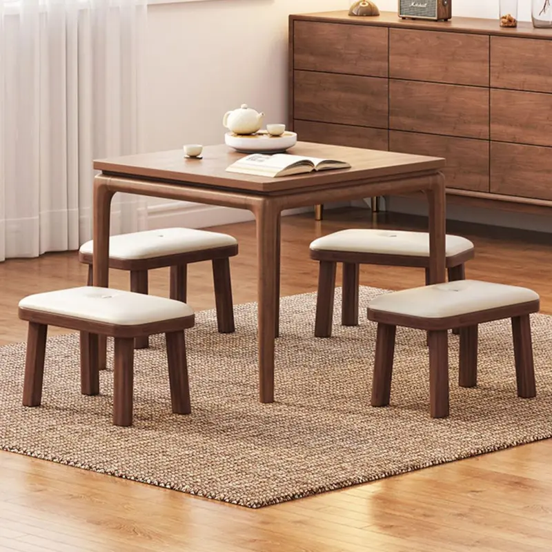 Modern Minimalist Rectangle PU Leather Solid Wood Shoe Bench Low Stool For Living Room