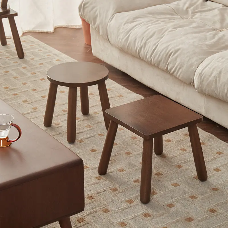 Modern Minimalist Square Rubberwood Chair Backless For Living Room