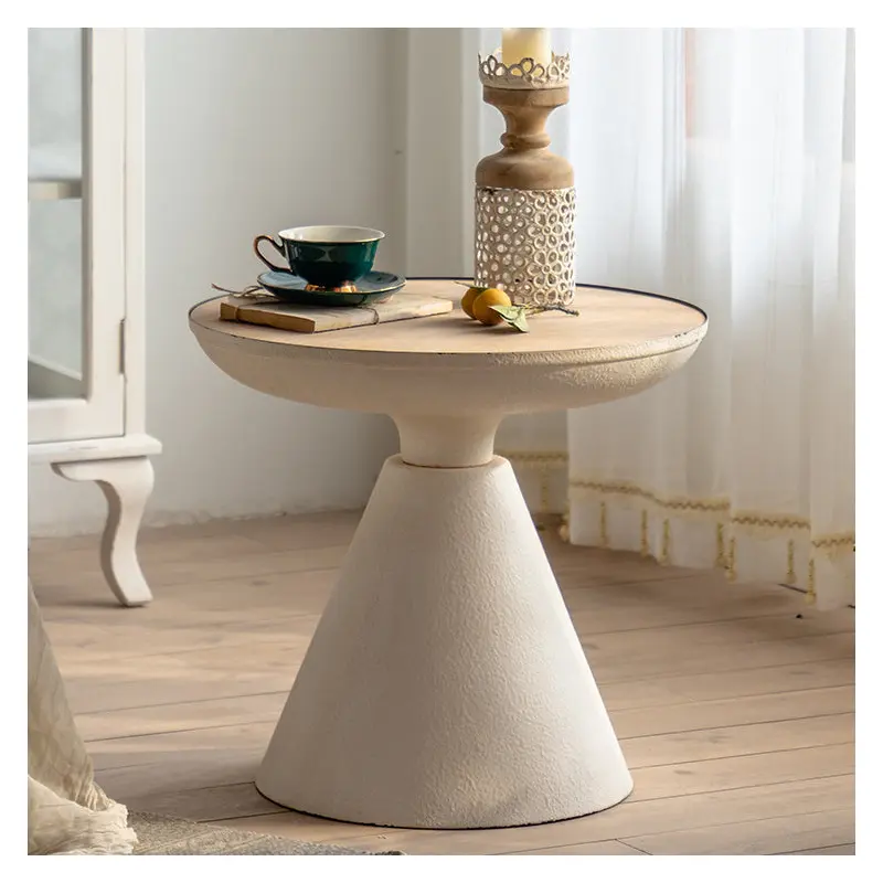 Traditional Rustic Round Cone Iron Density Panel Side Table For Living Room