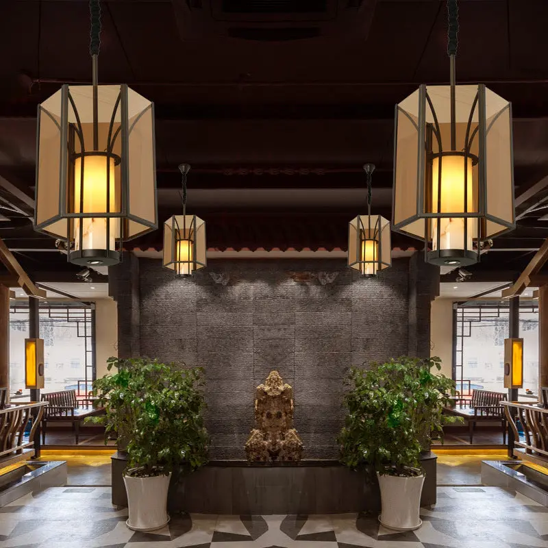 Traditional Vintage Imitation Marble Hexagon Glass Shade 1-Light Pendant Light For Living Room