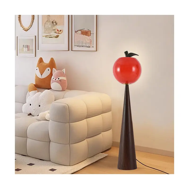 Contemporary Creative Fruit Apple Pear Glass Shade Metal Resin 1-Light Standing Floor Lamp For Living Room