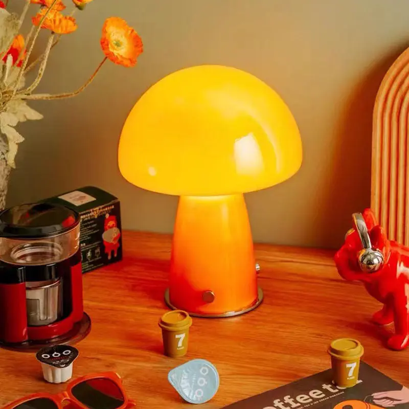 Contemporary Creative Glass Mushroom Shade 1-Light Table Lamp For Home Office