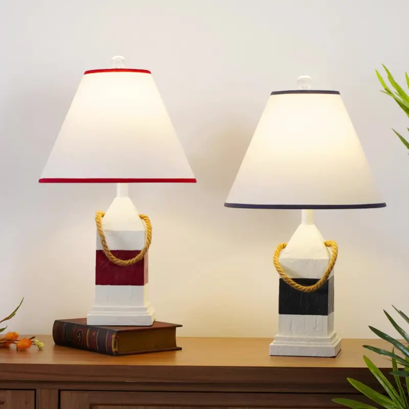 Traditional Vintage Resin & Fabric Rectangular Base Tapered Shade 1-Light Table Lamp For Bedroom & Living Room