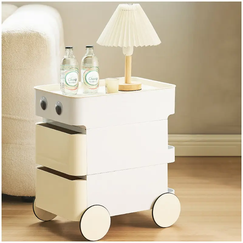 Contemporary Scandinavian Removable Square Rectangular ABS Side Table 2/3 Drawer For Living Room