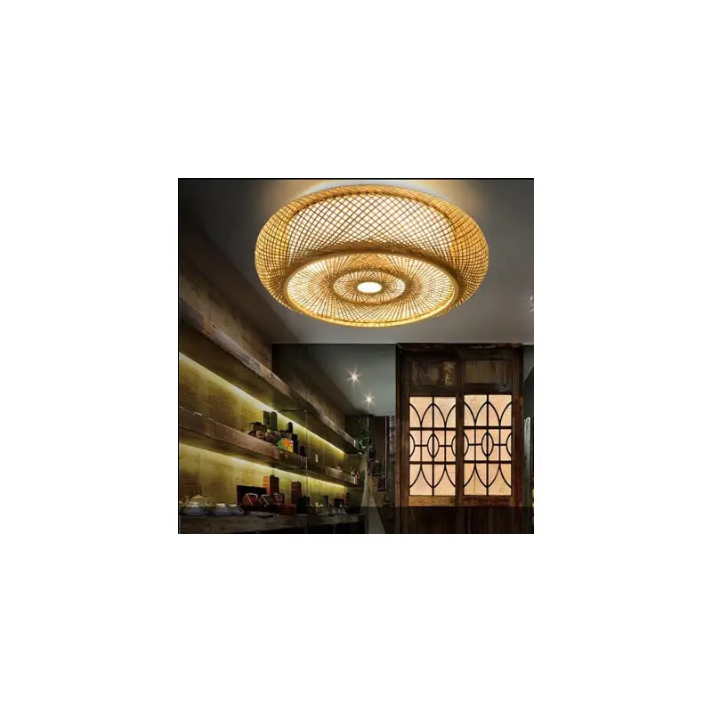 Traditional Farmhouse Round Wood 3-Light Flush Mount Ceiling Light For Living Room
