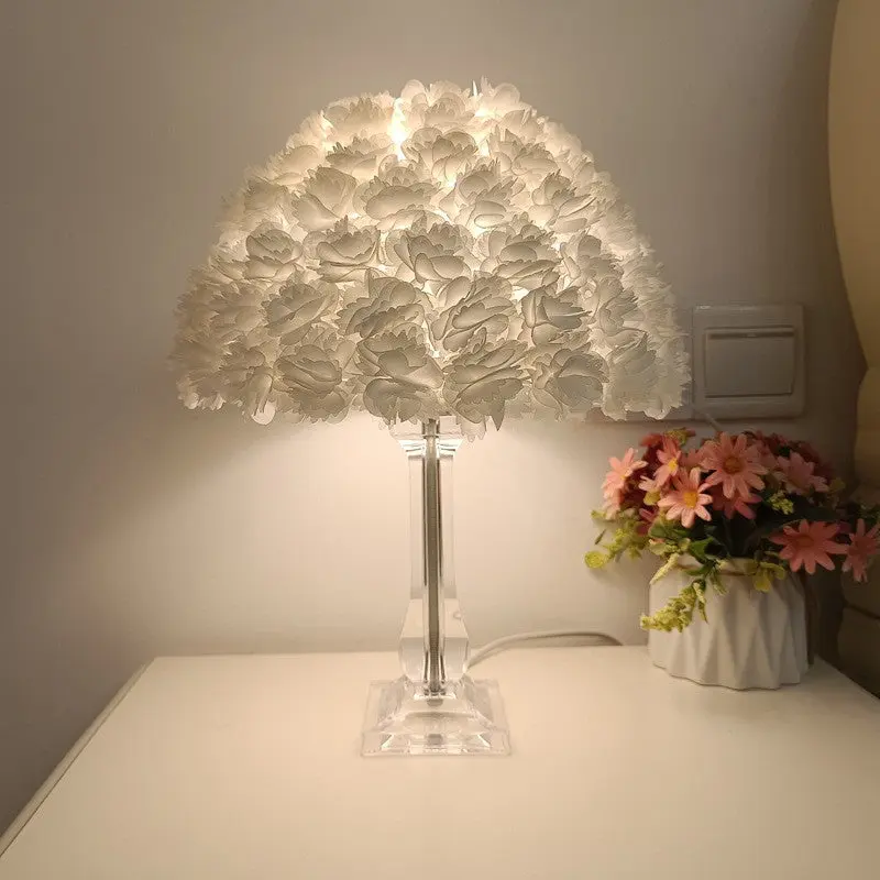 Contemporary Creative Feather & Acrylic Round Umbrella 1-Light Table Lamp For Bedroom & Living Room