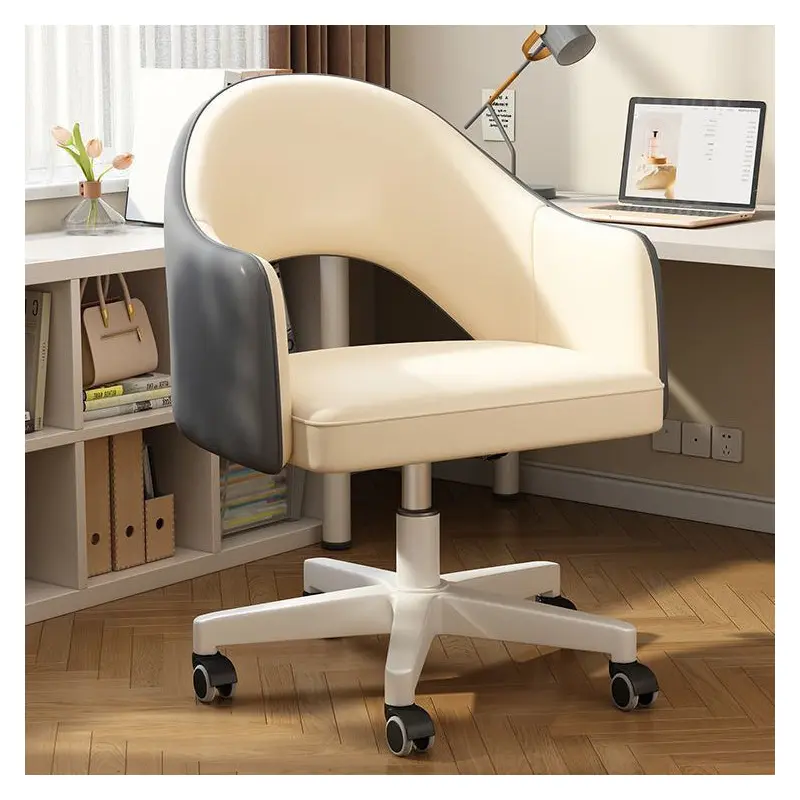 Modern Minimalist Microfiber Leather & Carbon Steel Square Cushion & Curved Backrest Desk Chair, Adjustable & Movable For Home Office