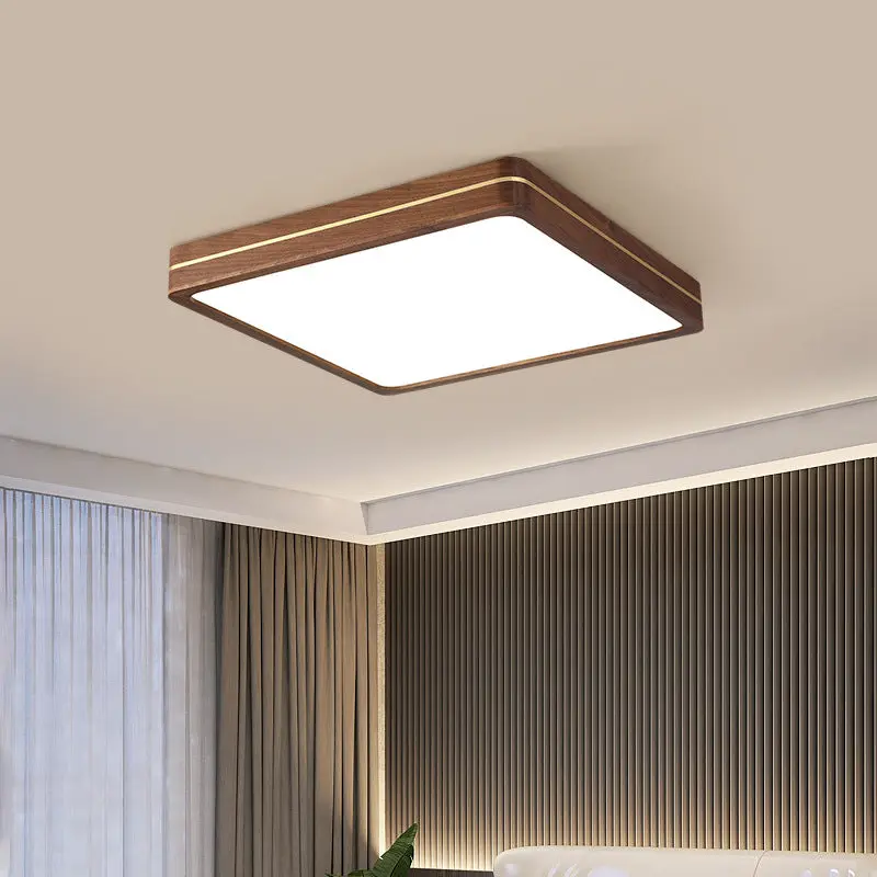 Traditional Chinese Wood & Acrylic Round Square Rectangular LED Flush Mount Ceiling Light For Bedroom & Living Room