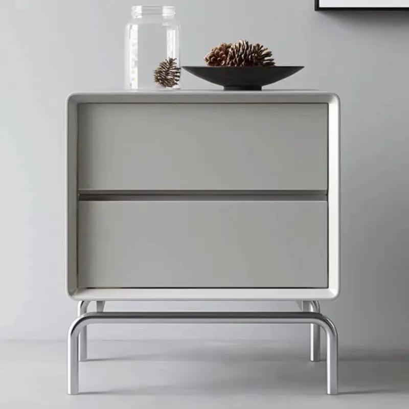 Contemporary Luxury Cube Solid Wood Nightstand 2-Drawer For Bedroom
