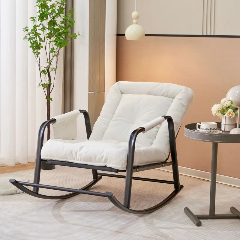 Contemporary Luxury Corduroy Upholstered Carbon Steel Accent Chair Adjustable Back Footrest For Living Room