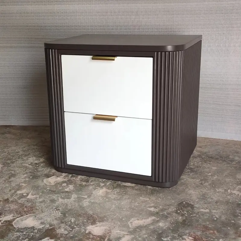 Contemporary Coastal Rectangular Solid Wood Metal Nightstand 2-Drawer For Bedroom