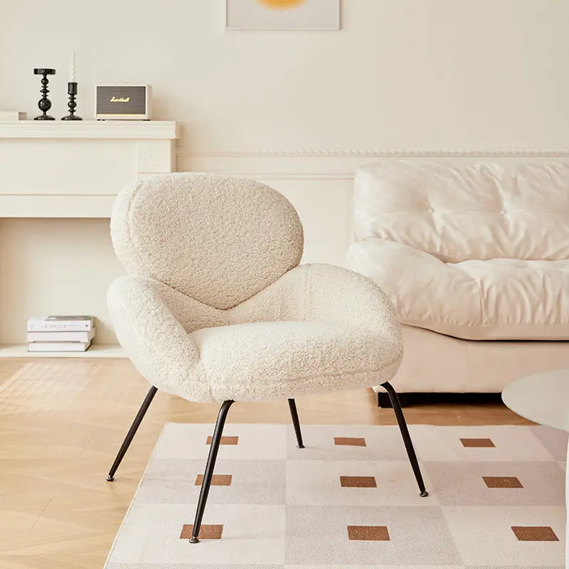 Contemporary Creative Elliptical Curved Arc Lambswool Linen Metal Accent Chair Backrest Armless For Living Room