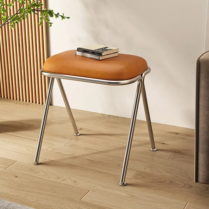 Modern Minimalist Rectangle Stainless Steel PU Leather Chair For Living Room