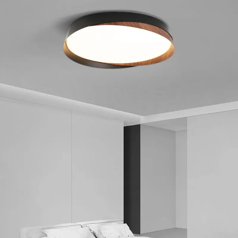 Traditional Japanese Round Dome Iron Acrylic LED Flush Mount Ceiling Light For Bedroom