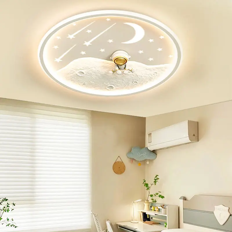 Contemporary Creative Astronaut Planet Iron Acrylic LED Flush Mount Ceiling Light For Living Room