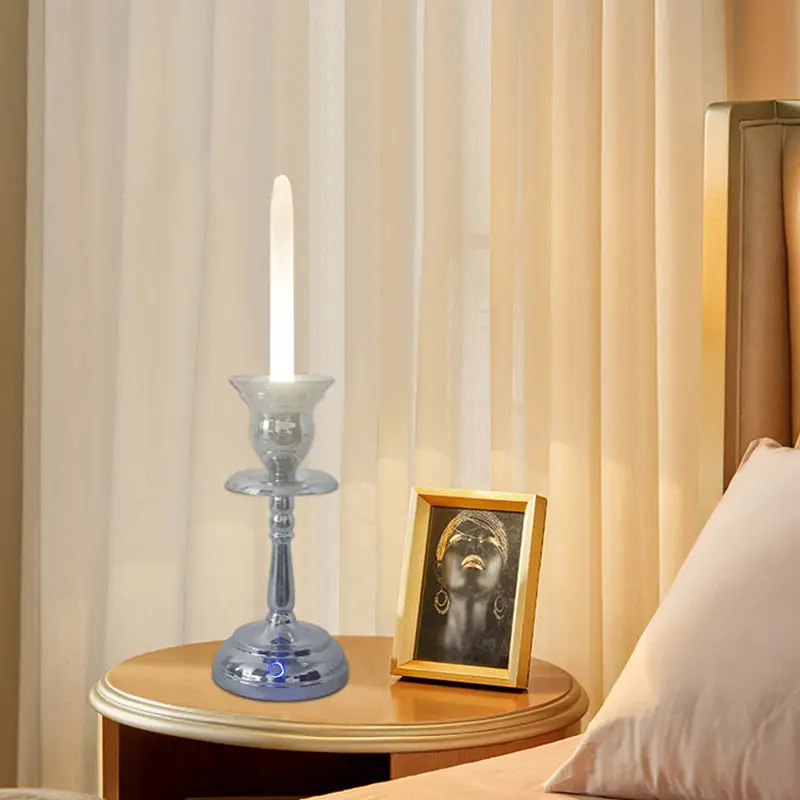 Contemporary Creative Iron Acrylic Candlestick 1-Light Table Lamp For Bedroom