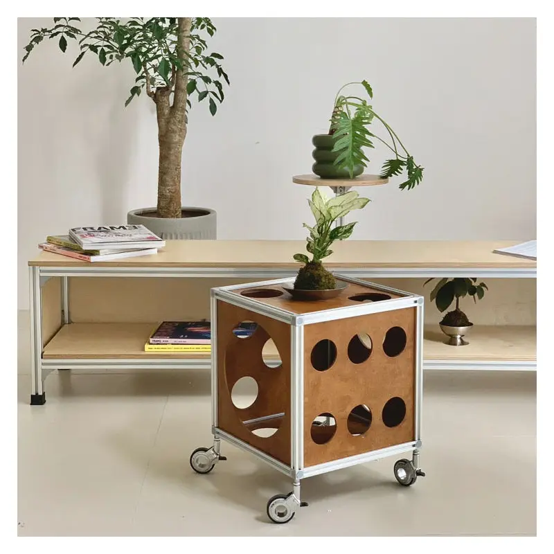 Contemporary Creative Square Cube Hole Solid Wood Side Table 1 - Storage For Living Room