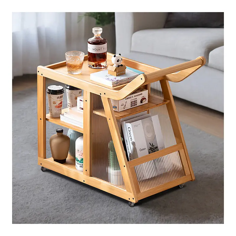 Contemporary Simplicity Right-angled Trapezoid Bamboo Acrylic Side Table 3 - Tier For Living Room