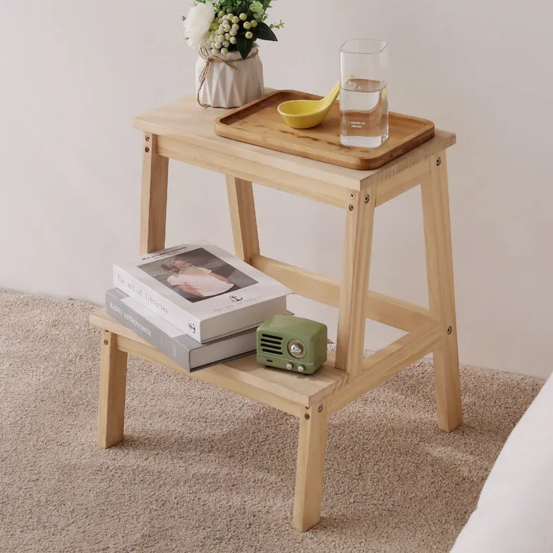 Modern Minimalist Solid Wood Rectangular Step Stool With Ladder Design For Living Room