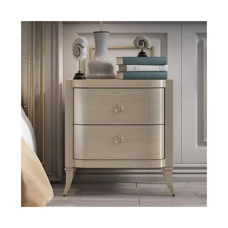 Contemporary Boho Rectangular Tabletop Solid Wood Copper Nightstand 2-Drawer For Bedroom